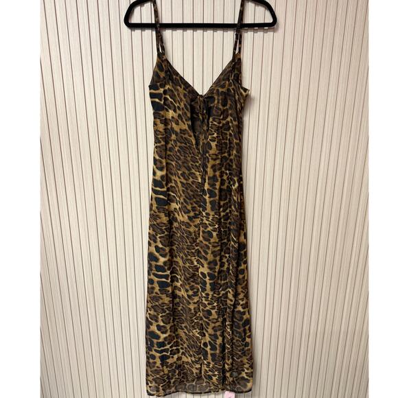 MICAS Leopard Print Sheer Draped Maxi Dress Brown Women’s Size M - Picture 2 of 11
